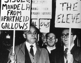 Yusuf Dadoo (l.) and Joe Slovo (r.) on an AAM march through central London, 3 November 1963.Date: 1963Format: Photograph